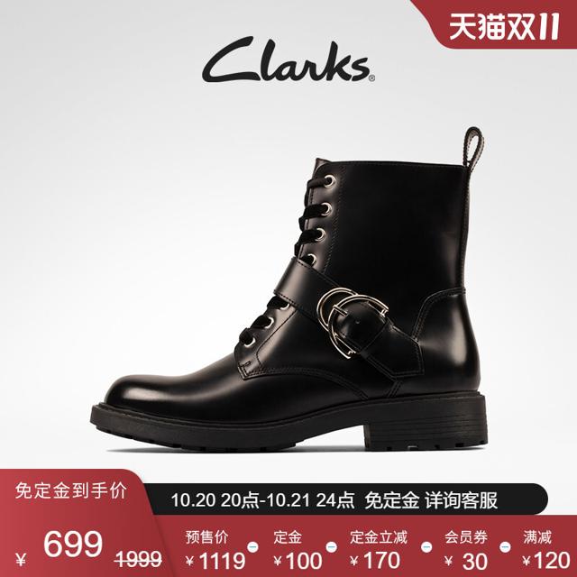 其乐（Clarks） 女鞋马丁靴秋冬复古酷帅骑士靴时尚女靴 