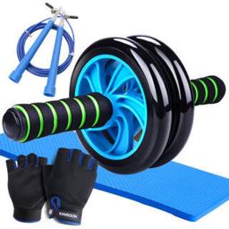 凯速（KANSOON） 静音型双轮健腹器腹肌轮健腹轮滚轮（手套、跳绳带跪垫）PR05套装蓝