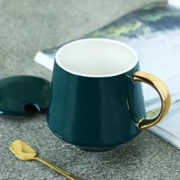 J.ZAO 京东京造 马克杯 欧式带盖陶瓷咖啡杯水杯带勺 墨绿色