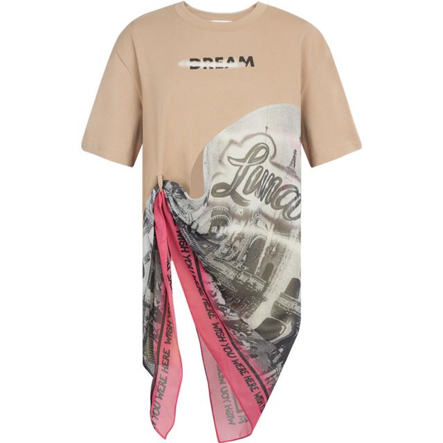 dzzit地素 2020夏专柜新款设计感丝巾拼接不规则t恤女3C2B3351N 