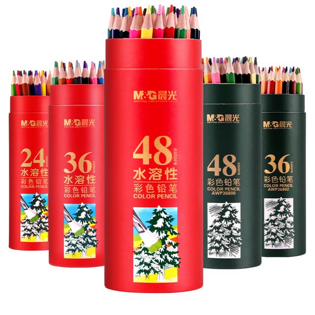 M&G 晨光 彩铅套装24色水溶性彩色铅笔36色48色72色绘画学生用彩铅笔儿童初学者专用手绘水溶款彩笔彩芯油性画笔
