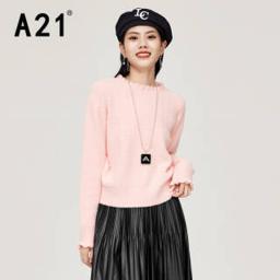 A21 女装宽松半高领落肩长袖线衫 浅粉红 S 