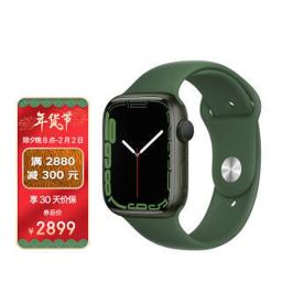 苹果（Apple） Watch Series 7 智能手表GPS款45 毫米绿色铝金属表壳苜蓿草色运动型表带MKN73CH/A 