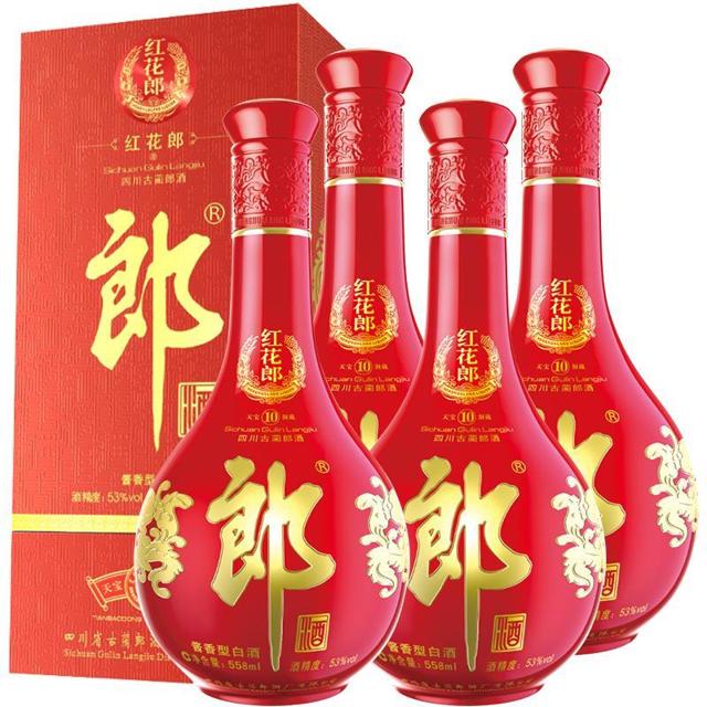 红花郎 郎酒53度红花郎( 十)酱香型558ml*4套装过年年货送礼酒水 