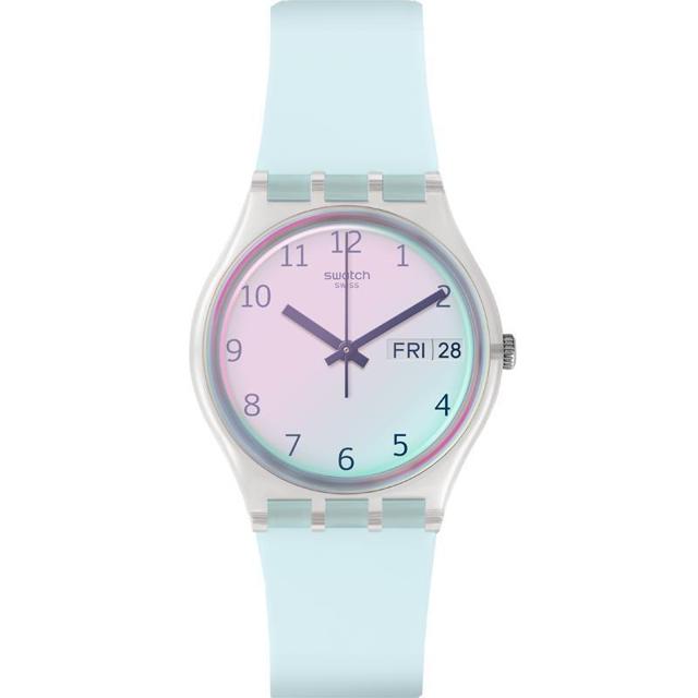 swatch 斯沃琪 Swatch斯沃琪瑞士手表女士男士手表蓝粉时尚情侣防水日历石英腕表