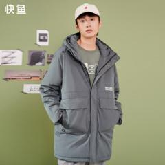 快鱼 长袖连帽中长款棉服
