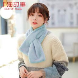 上海故事 冬季可爱仿獭兔毛纯色围脖