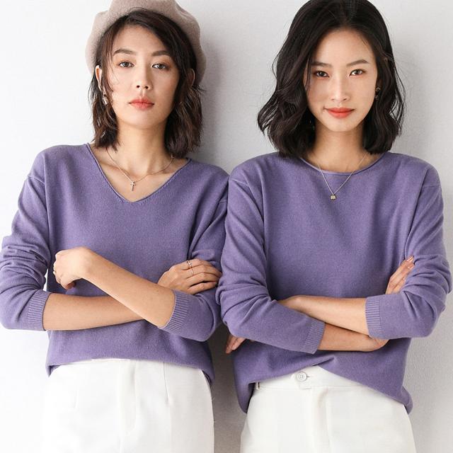 2020年春秋冬新款套头毛衣女薄款内搭显瘦洋气针织上衣打底衫宽松
