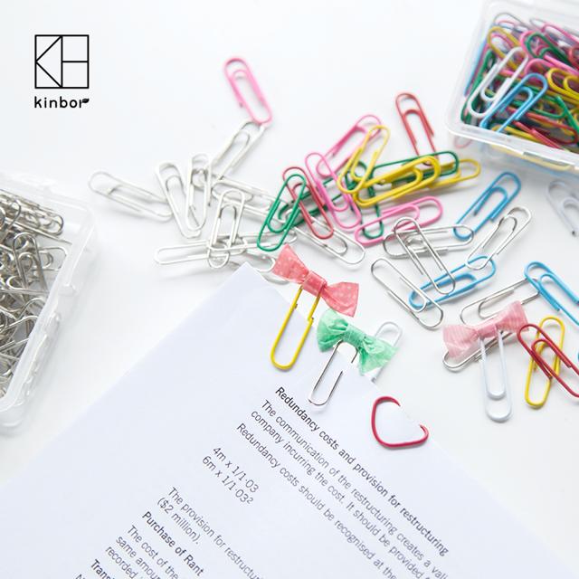 kinbor 回形针防锈曲别针盒装约100枚彩色银色异形针创意办公用品
