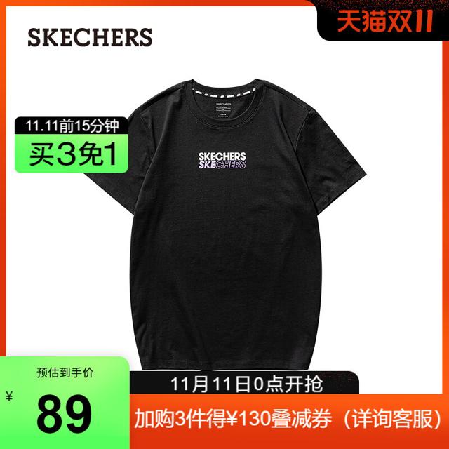 斯凯奇（SKECHERS） Skechers斯凯奇新款个性男女宽松品牌logo时尚圆领针织短袖T恤衫