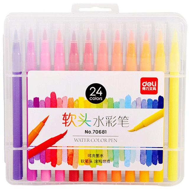 得力（deli） 软头水彩笔彩笔美术专用绘画套装彩色学生用小学儿童画画安全无毒幼儿园小学生可水洗画画笔24色36色48色
