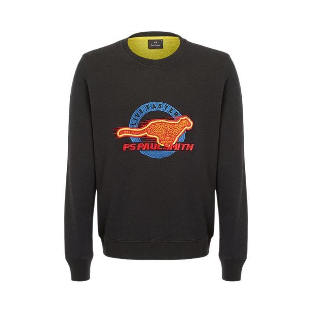 PS BY PAUL SMITH PSBYPAULSMITH黑色纯棉豹子刺绣男士长袖卫衣套头衫
