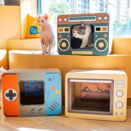 D-cat 多可特 宠物猫抓板窝猫咪玩具猫窝一体爪板耐磨剑麻瓦楞纸板 复古电视机-12斤内猫咪适用 