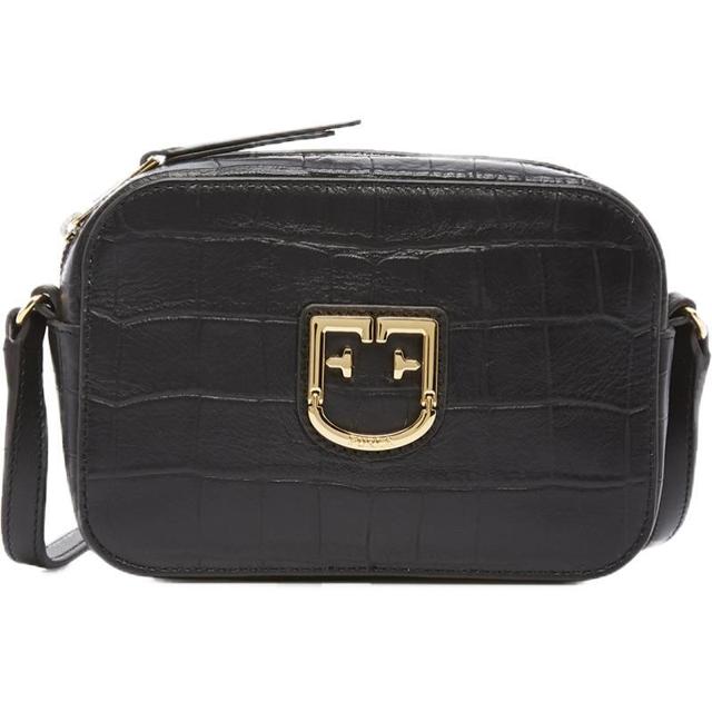 芙拉（FURLA） 黑色牛皮纹理金属LOGO饰斜挎单肩