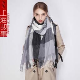上海故事 冬季新款格子围巾 