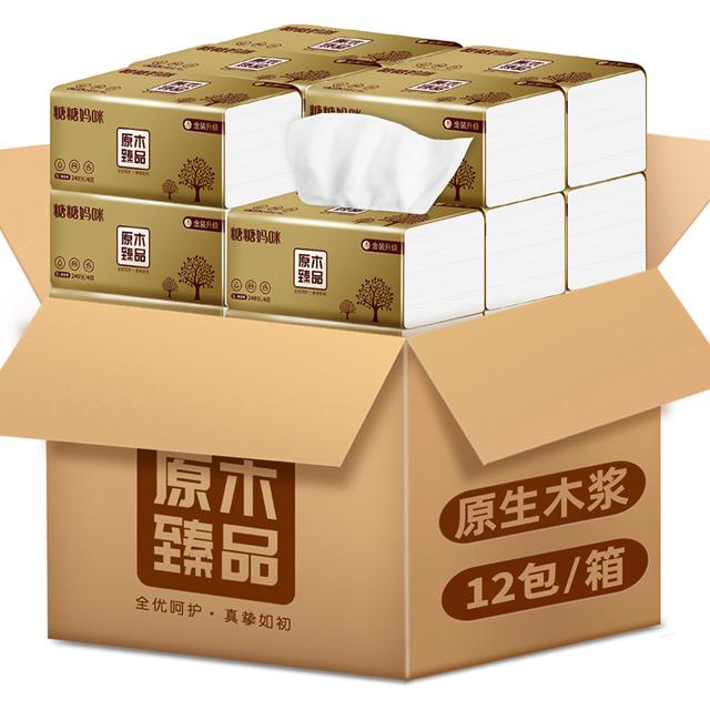 糖糖妈咪 12包纸巾大包原木抽纸整箱纸抽实惠装餐巾纸卫生纸婴儿专用面巾纸