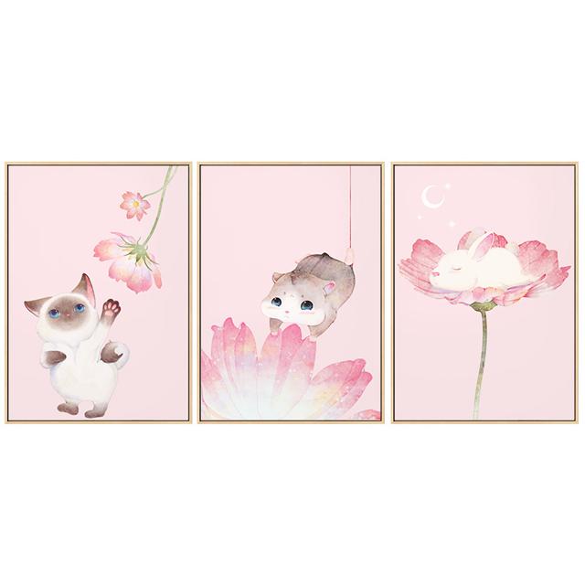 海龙红 北欧ins风客厅墙画《粉红Pink-D》43×60cm 粉色少女心床头装饰画 猫咪兔子儿童房卧室挂画