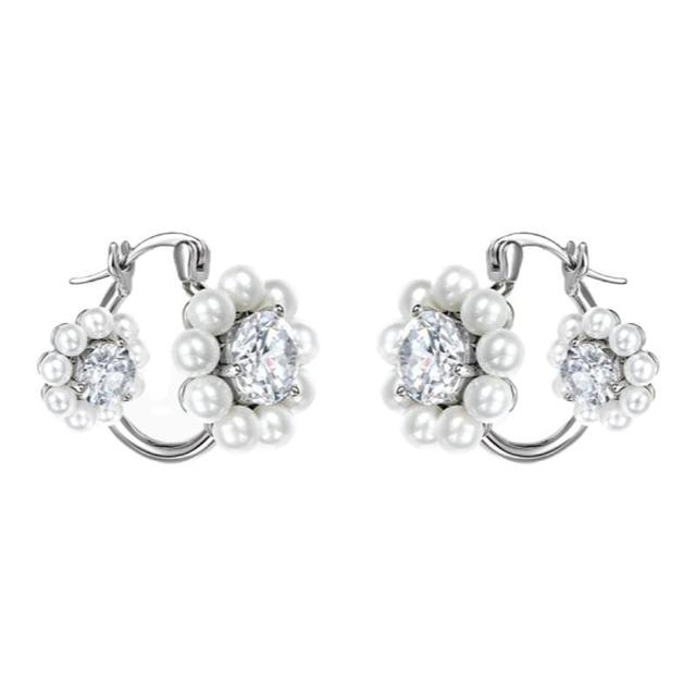 BOONEE原创设计浪漫花型珍珠宝石精致925银针耳钉无耳洞耳夹耳饰