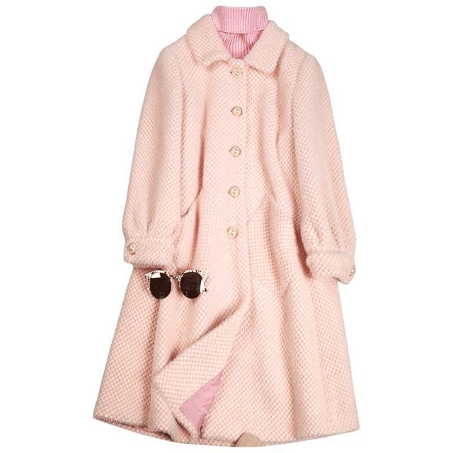 2021流行黄金貂绒大衣女粉色中长款仿水貂绒加厚冬季毛呢格子外套