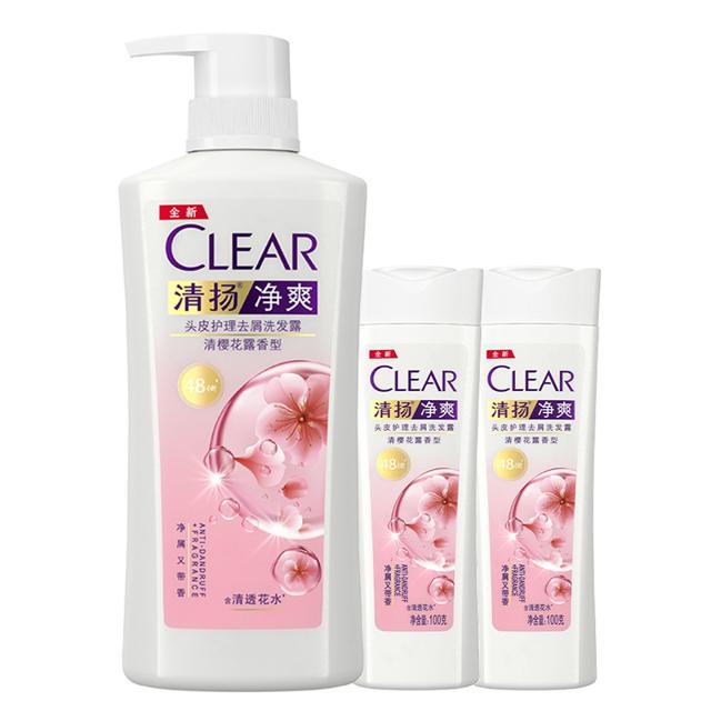 清扬（CLEAR） 樱花沁爽去屑洗发套装 500g 100g*2持久留香 氨基酸 男女