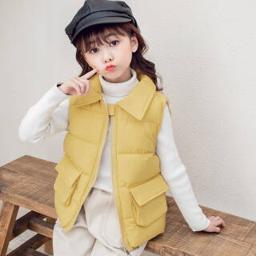 倪小宝 秋冬儿童羽丝棉马甲外穿中大童坎肩黄色130cm 