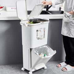 雅高 双层双盖垃圾桶 30*22*69cm