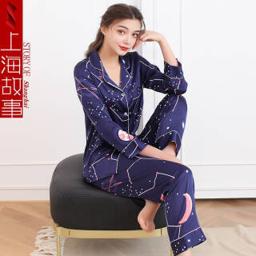 shanghai story 上海故事 春秋薄款仿 真丝绸冰丝睡衣套装 