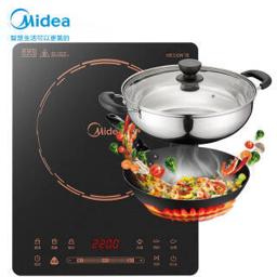 美的（Midea） 电磁炉 家用滑控调节电磁灶 大功率 余温提醒智能定时 C21-WH2106（赠汤锅+升级渗氮炒锅）