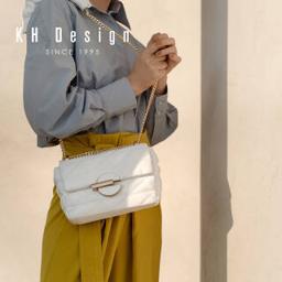 KH design KH Design明治女包时尚小香风新款简约花型链条包菱格单肩斜挎包 白色VJK1400-WH