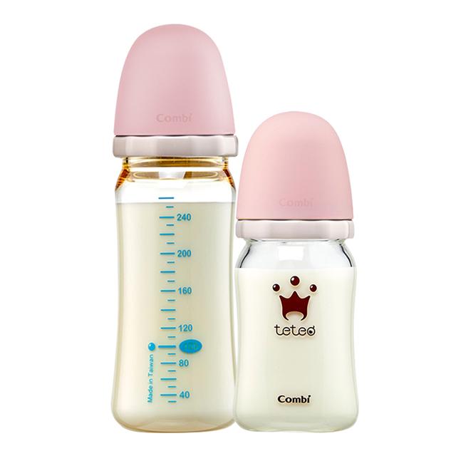 康贝（Combi） teteo新生婴儿防呛宽口奶瓶玻璃160ml粉+PPSU240ml粉