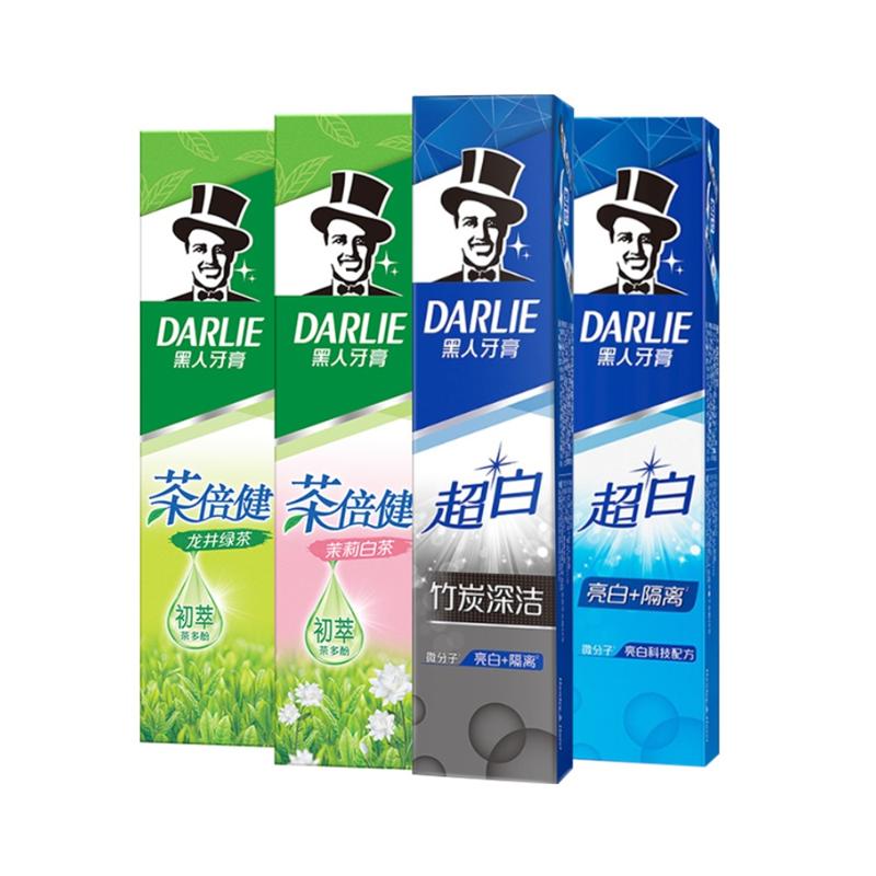 黑人家庭装超白茶牙膏190g*4支