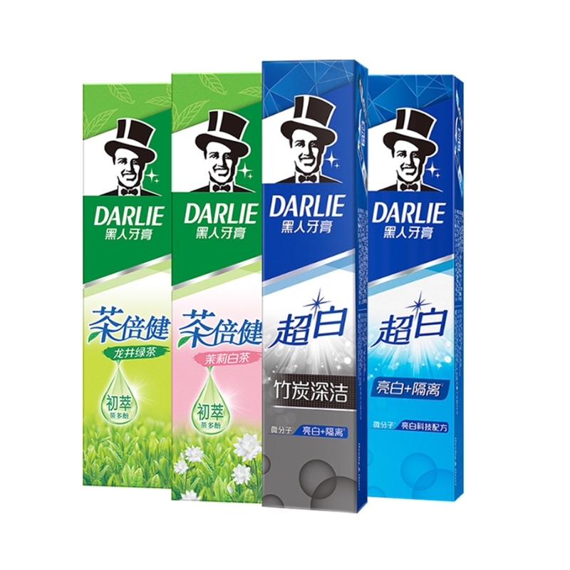 黑人家庭装超白茶牙膏190g*4支