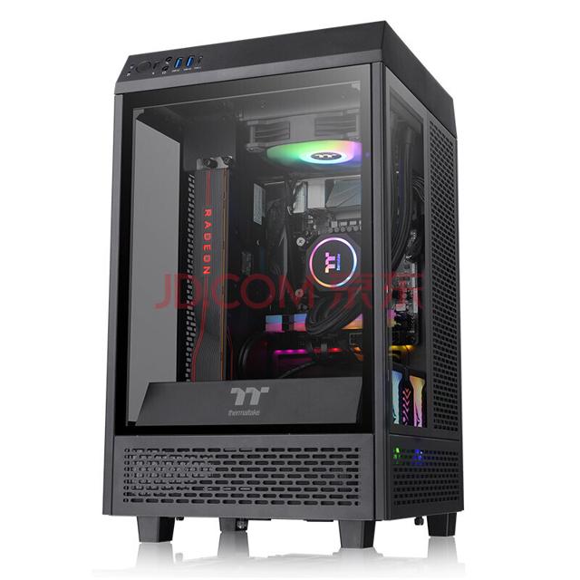 Tt（Thermaltake）The Tower 100 黑色 Mini小机箱水冷电脑主机（支持ITX主板/三面钢化玻璃侧透/全景视觉）