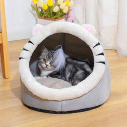 汤琪猫窝凉席双面保暖四季通用小猫咪封闭式房子别墅狗窝垫子宠物用品 大号 40x40x32cm