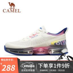 CAMEL 骆驼 运动鞋女士2021春夏时尚全掌气垫舒适减震跑步鞋 A11613628，白/桃红/海军蓝/柠檬青，女 37