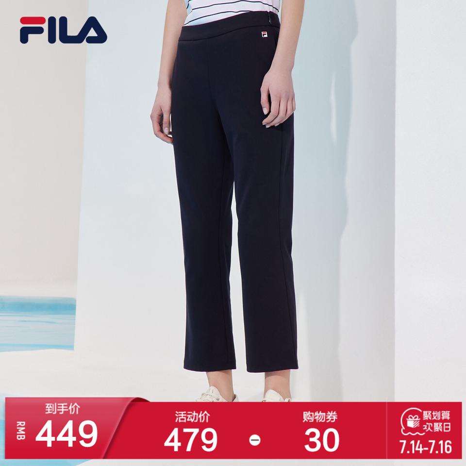 FILA 斐乐 官方女士针织长裤2021夏季新款直筒裤休闲裤阔腿长裤薄 