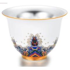 中国白银 鎏银珐琅彩瓷 99足银功夫茶杯