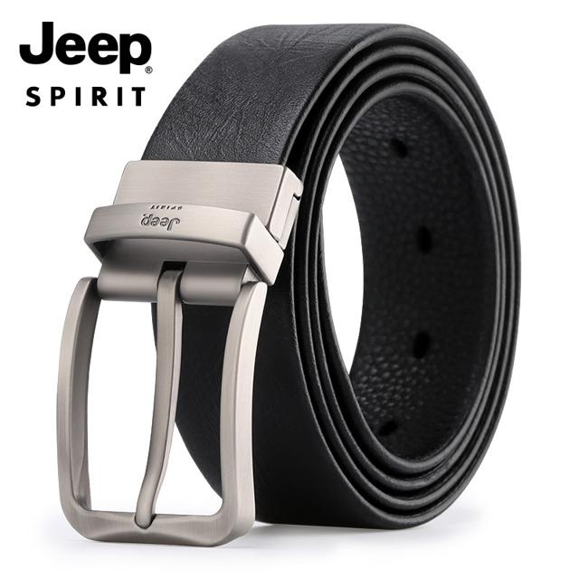 JEEP 皮带男真皮针扣休闲时尚青年中年头层牛皮加长男士裤腰带