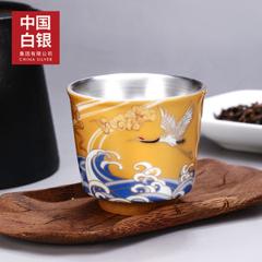 中国白银 延颈鹤望 纯银品茗茶杯