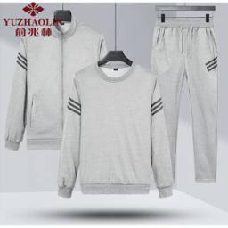 俞兆林（YUZHAOLIN） 运动套装男春秋季新款跑步健身服开衫长裤三件套 灰色 M 