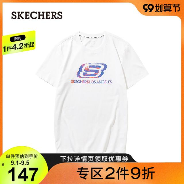 斯凯奇（SKECHERS） Skechers斯凯奇男女2021新款圆领针织T恤印花休闲运动舒适衣服
