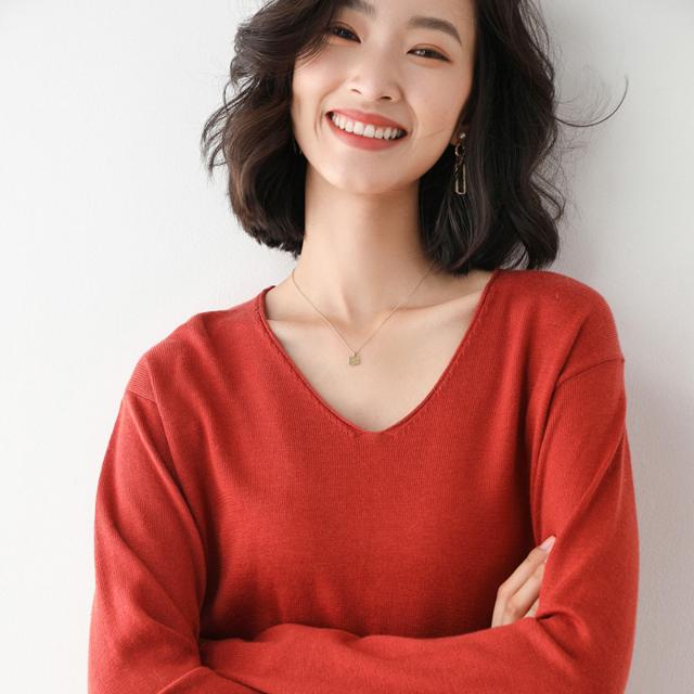 第二件0元 圆领v领卷边羊绒衫