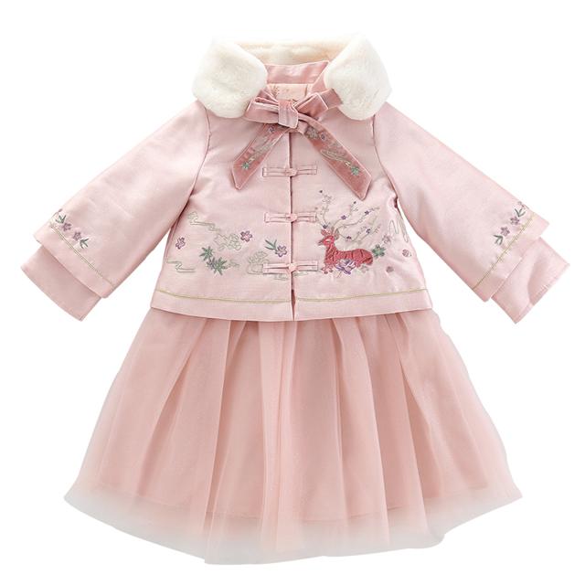 拜年服女童汉服加棉加厚2021年新款中国风儿童裙子冬装唐装两件套 