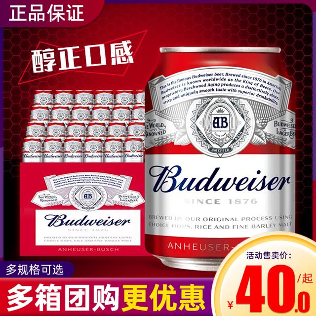 Budweiser 百威 啤酒纯正330ml*8听整箱装 小瓶罐夏日清爽啤酒