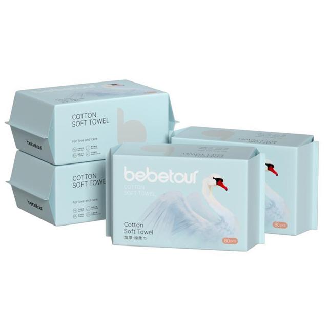 直播专享：BebeTour 婴儿加厚棉柔巾 80抽*4包（有赠品）