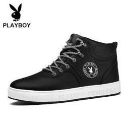 花花公子（PLAYBOY） 时尚高帮保暖运动休闲棉鞋冬男士百搭 DA75227 黑色 39