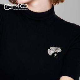 T400 枫叶胸针女轻奢小众精致配饰银杏别针知性设计感生日礼物 三生有杏胸针 银色