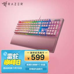 雷蛇（RAZER） 黑寡妇蜘蛛V3 104键 有线机械键盘 粉晶 Razer绿轴 RGB 