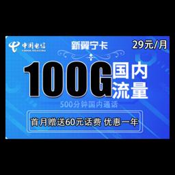 中国电信 电信新翼宁卡 29包100G全国流量+500分钟 