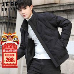 Jeep 吉普 JEEP）羽绒服男短款2021秋冬季韩版保暖外套男装潮流修身立领白鸭绒男士羽绒服 黑色 XL